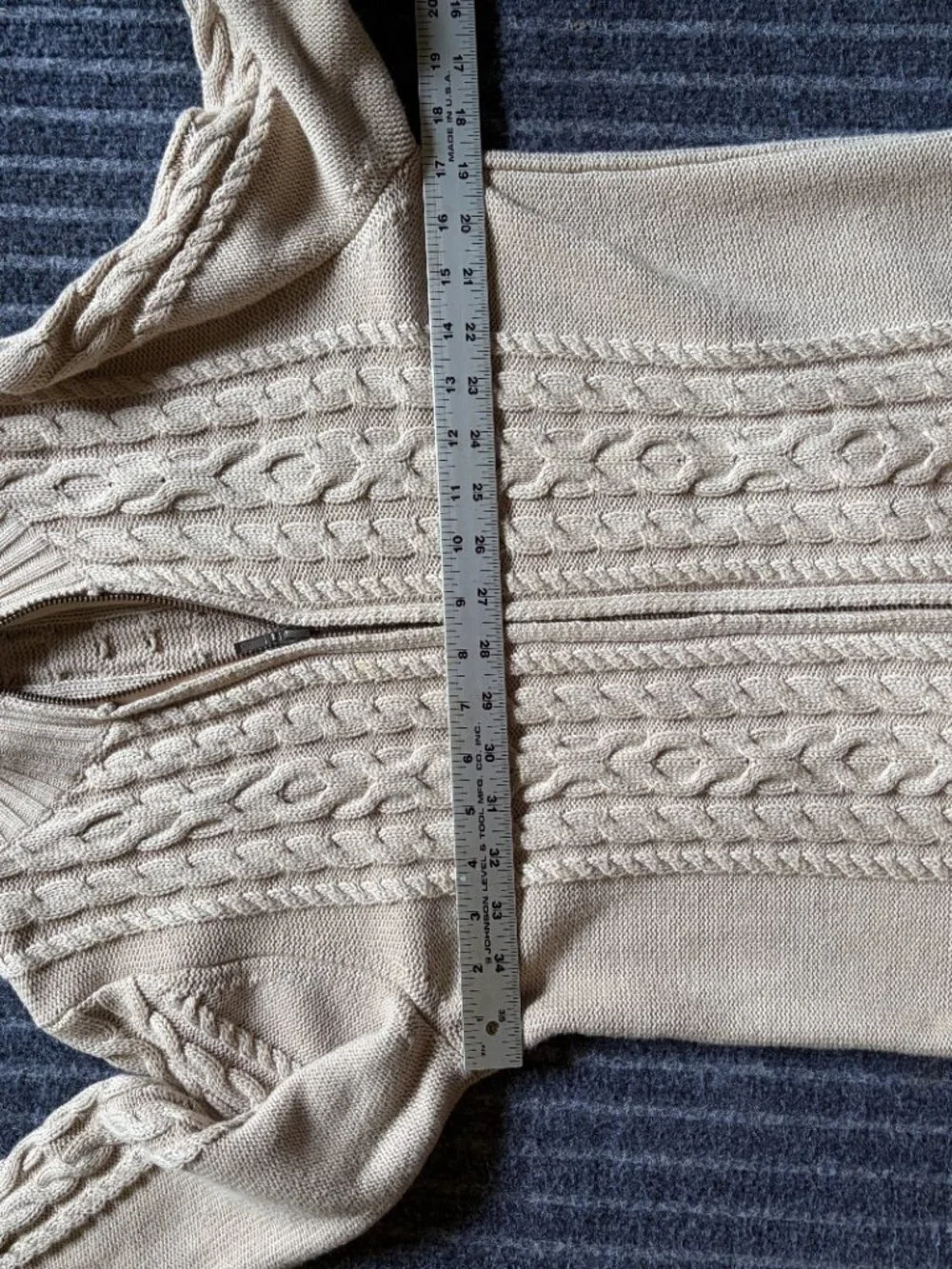 L.L.Bean cotton cable knit sweater mock neck full-length zipper  Size Medium - Picture 7 of 8